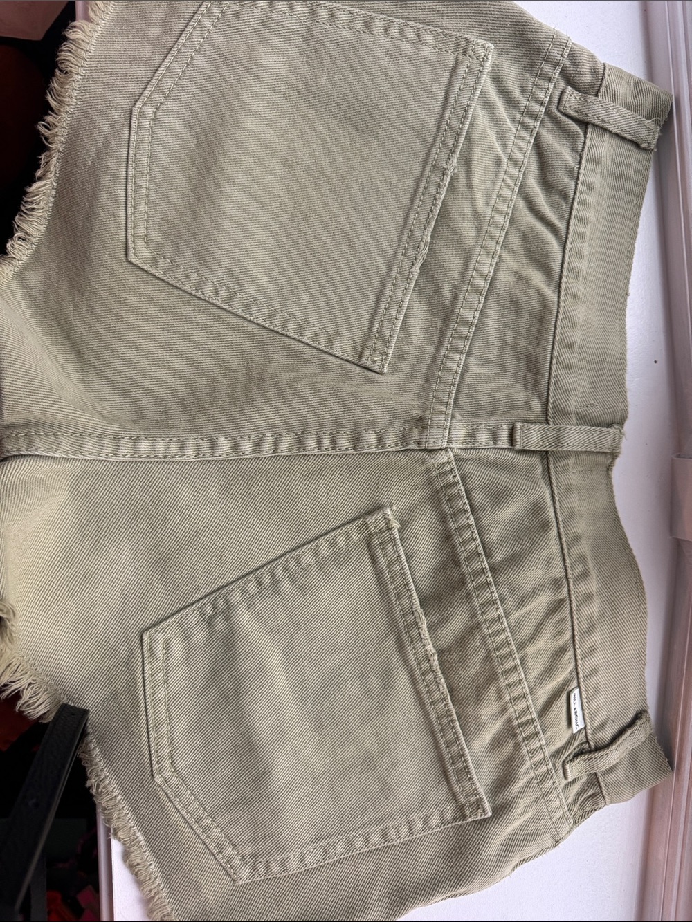 Billabong Olive Green Frayed Hem Cropped Denim Shorts
